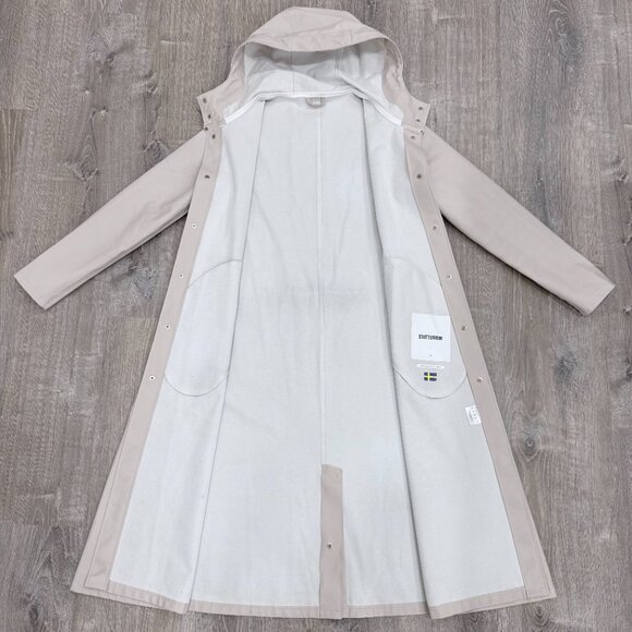 Stutterheim Raincoat Womens Extra Small XS Beige Mosebacke Long Hooded Jacket - Picture 4 of 14